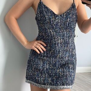 Elegant Blue Tweed Dress